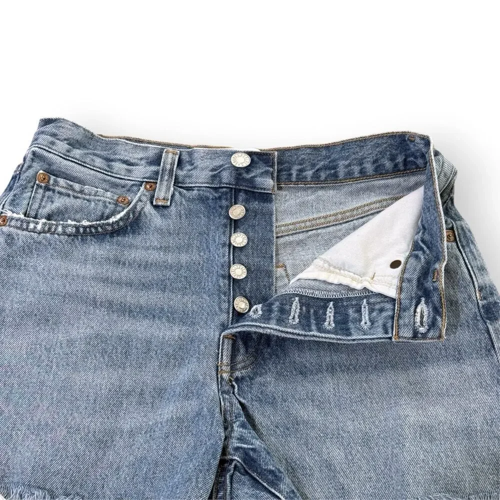 AGOLDE Parker Long Women's High Rise Blue Denim Cut Off Shorts 24 Button Fly